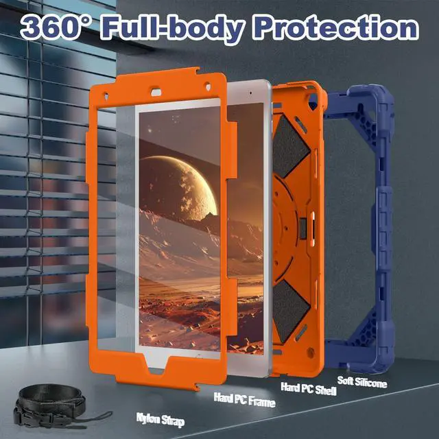 Alt view image 2 of 5 - WESOROL Case for iPad 9th/8th/7th Generation 10.2 Inch iPad 9th Generation Case with Screen Protector Rotating Stand Pencil Holder Heavy Duty Shockproof Cover for 9th Gen iPad Case Kids,Navy Orange