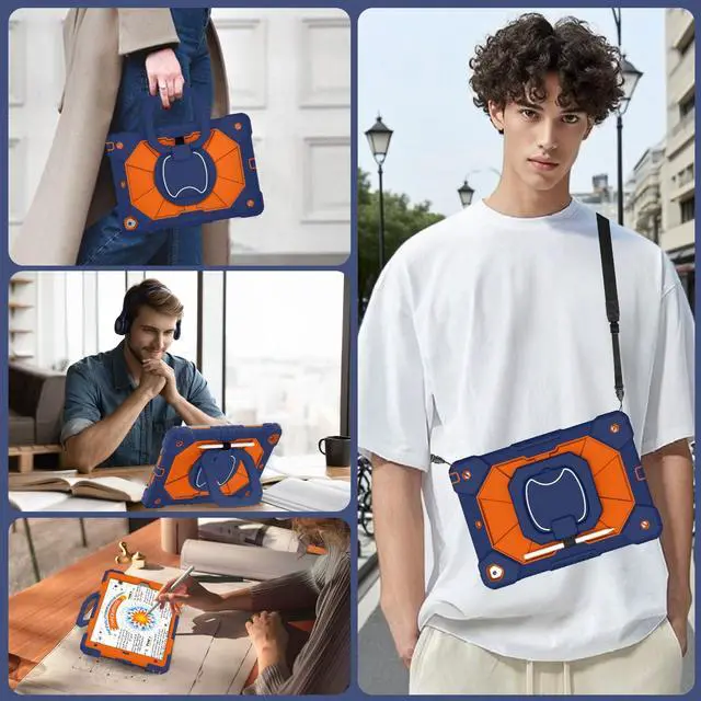 Alt view image 4 of 5 - WESOROL Case for iPad 9th/8th/7th Generation 10.2 Inch iPad 9th Generation Case with Screen Protector Rotating Stand Pencil Holder Heavy Duty Shockproof Cover for 9th Gen iPad Case Kids,Navy Orange