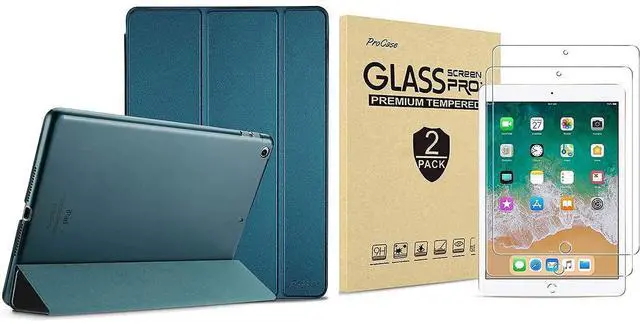 Main image of ProCase iPad 9.7 2018 & 2017 Teal Slim Hard Shell Case Bundle with 2 Pack iPad 9.7 2018 & 2017 / iPad Pro 9.7 / iPad Air 2 / iPad Air Tempered Glass Screen Protectors