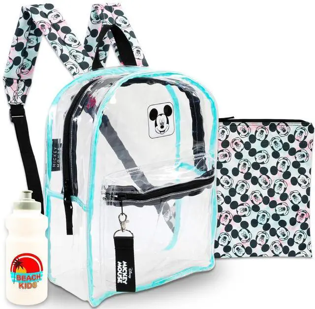 Main image of Disney Mickey Mouse Clear Backpack Set - Bundle with 16" Transparent Backpack Removable Laptop Pouch Plus Water Bottle | Mickey Mouse Laptop Bag for Teens, Adults