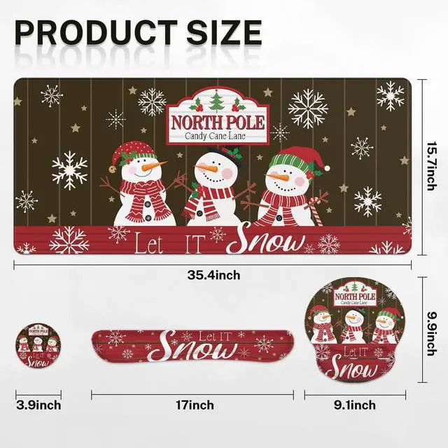 Alt view image 2 of 5 - Britimes Keyboard Mouse Pad Set Christmas Snowman Snowflakes 4in1 Large Mousepad+Keyboard Wrist Rest+Mouse Wrist Rest+Coaster Set with Ergonomic Design for Home Office Computer 35.4x15.7In