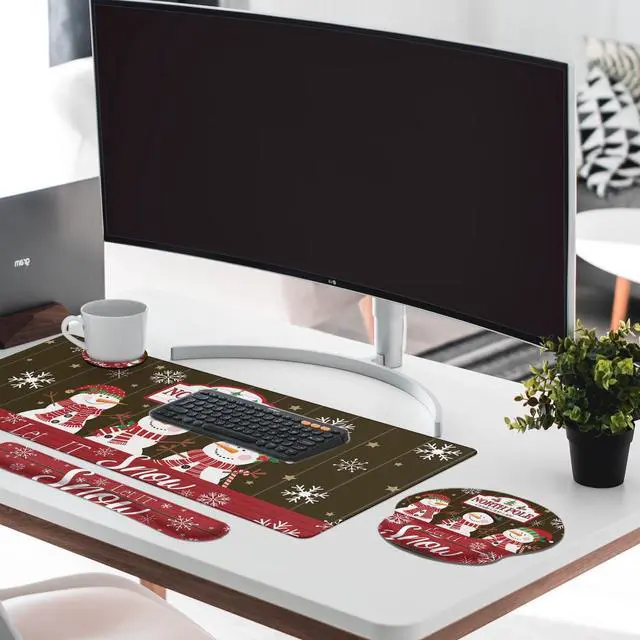 Alt view image 3 of 5 - Britimes Keyboard Mouse Pad Set Christmas Snowman Snowflakes 4in1 Large Mousepad+Keyboard Wrist Rest+Mouse Wrist Rest+Coaster Set with Ergonomic Design for Home Office Computer 35.4x15.7In