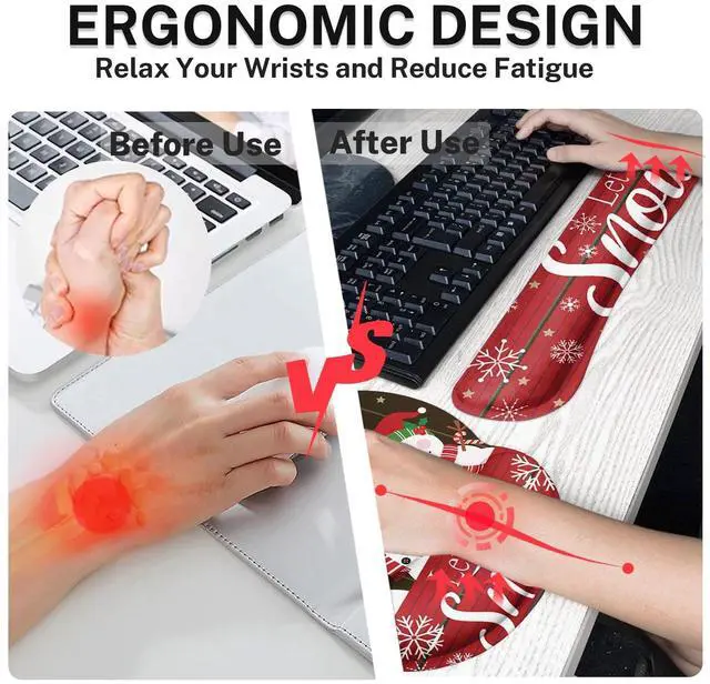 Alt view image 5 of 5 - Britimes Keyboard Mouse Pad Set Christmas Snowman Snowflakes 4in1 Large Mousepad+Keyboard Wrist Rest+Mouse Wrist Rest+Coaster Set with Ergonomic Design for Home Office Computer 35.4x15.7In