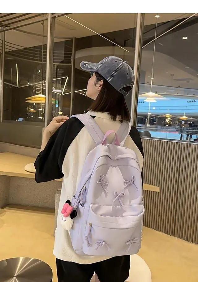 Alt view image 2 of 5 - KAOBIO 2025 Trendy Cute Bowknot Backpack for Women Laptop Daypack Y2k Preppy Aesthetic Backpack Kawaii Coquette Backpack (Purple)