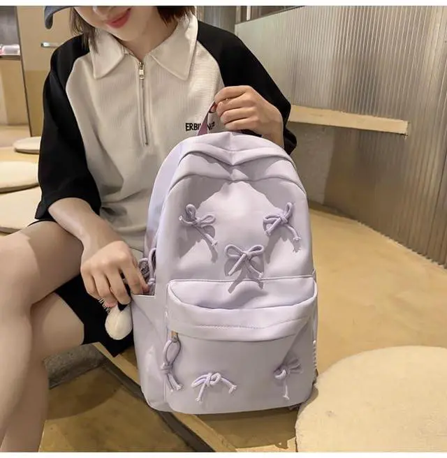 Alt view image 4 of 5 - KAOBIO 2025 Trendy Cute Bowknot Backpack for Women Laptop Daypack Y2k Preppy Aesthetic Backpack Kawaii Coquette Backpack (Purple)