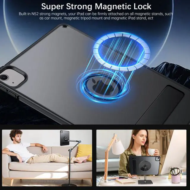 Alt view image 2 of 5 - GUAGUA Magnetic for iPad Air 11 Inch Case M3/M2 (2025/2024), iPad Air 5th & 4th Gen 10.9 Inch(2022/2020) Cases with Stand & Pencil Holder Kickstand Case for iPad Pro 11 Inch 2022/2021/2020/2018, Black