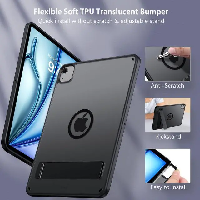 Alt view image 4 of 5 - GUAGUA Magnetic for iPad Air 11 Inch Case M3/M2 (2025/2024), iPad Air 5th & 4th Gen 10.9 Inch(2022/2020) Cases with Stand & Pencil Holder Kickstand Case for iPad Pro 11 Inch 2022/2021/2020/2018, Black