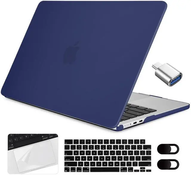 Main image of Yebiseven Case for MacBook Air 15 inch 2024 2023 Released A3114 M3/A2941 M2, Laptop Hard Shell Case with Keyboard Cover & Trackpad Protector Cover & OTG Adapter & Camera Cover, Matte Navy Blue