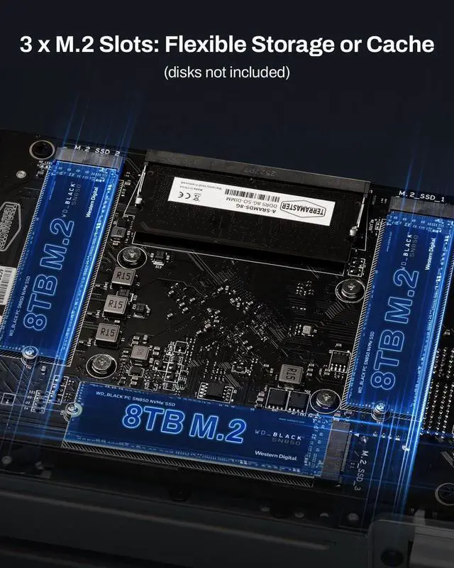 Alt view image 3 of 5 - TERRAMASTER F2-425 Plus NAS Storage - 2Bay Intel N150 Quad-Core CPU, 8GB RAM DDR5, 5GbE LAN x 2, M.2 Slot x 3, Network Attached Storage for Teamwork, Multimedia Server (Diskless)