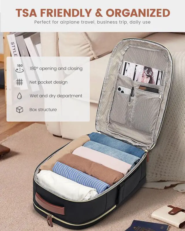 Alt view image 2 of 5 - LOVEVOOK 50L Travel Backpack for Women Flight Approved, Carry on Backpack for Airplanes, TSA Personal Item Travel Bag, Waterproof 18 Inch Laptop Backpack, Business Weekender Overnight Daypack, 4Pcs