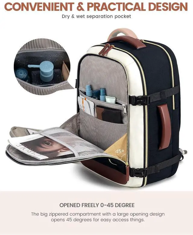 Alt view image 5 of 5 - LOVEVOOK 50L Travel Backpack for Women Flight Approved, Carry on Backpack for Airplanes, TSA Personal Item Travel Bag, Waterproof 18 Inch Laptop Backpack, Business Weekender Overnight Daypack, 4Pcs