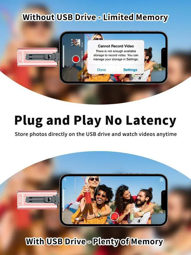 Alt view image 4 of 5 - AUAMOZ 512GB Flash Drive Intended for iPhone, Memory Stick Storage Files Photos Videos Backup, Compatible with iPhone iPad Android PC, Plug and Play, No Application Required (Pink)