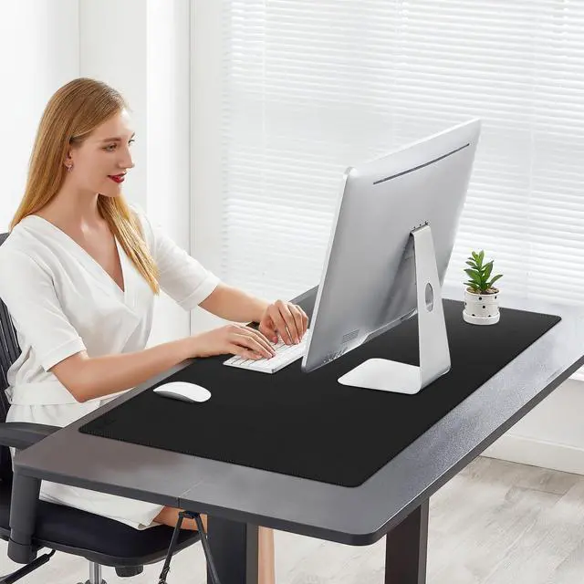 Alt view image 2 of 5 - Cacoy 36 x 20 Inch Leather Desk Mat, Large PU Leather Desk Pad Blotter, XXL Keyboard Mouse Pad, Waterproof Computer Desktop Cover for Office, Home, Gaming, Computer (Black)