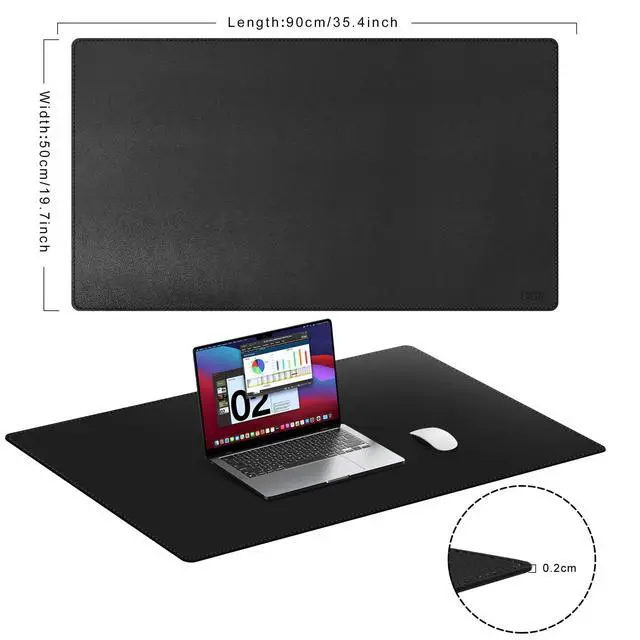 Alt view image 3 of 5 - Cacoy 36 x 20 Inch Leather Desk Mat, Large PU Leather Desk Pad Blotter, XXL Keyboard Mouse Pad, Waterproof Computer Desktop Cover for Office, Home, Gaming, Computer (Black)