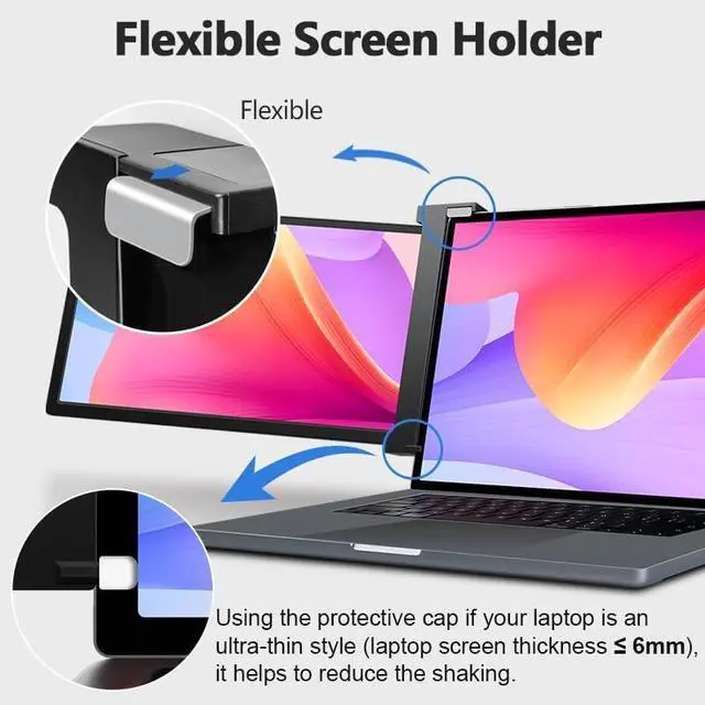 Alt view image 2 of 5 - Lalovin Laptop Screen Extended, 1080p FHD IPS Plug & Play Triple Monitor Extender for Laptop, Portable Extended Monitor with USB-C/HDMI for Mac/Windows/Chrome/Android, Black