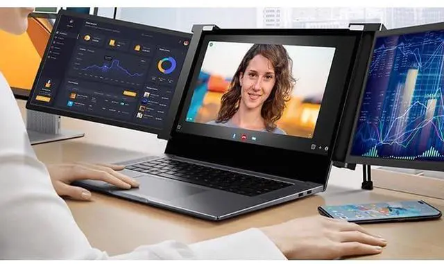 Alt view image 3 of 5 - Lalovin Laptop Screen Extended, 1080p FHD IPS Plug & Play Triple Monitor Extender for Laptop, Portable Extended Monitor with USB-C/HDMI for Mac/Windows/Chrome/Android, Black