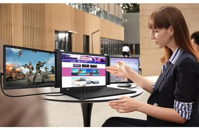 Alt view image 5 of 5 - Lalovin Laptop Screen Extended, 1080p FHD IPS Plug & Play Triple Monitor Extender for Laptop, Portable Extended Monitor with USB-C/HDMI for Mac/Windows/Chrome/Android, Black