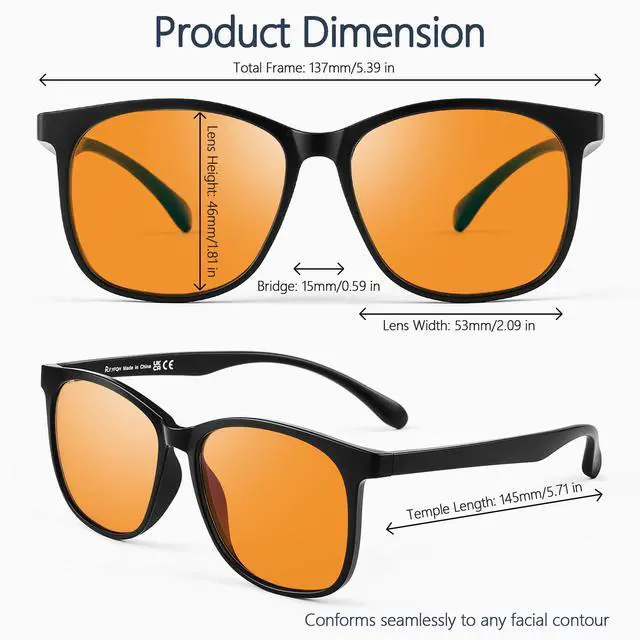 Alt view image 4 of 5 - R.F.YFQH Sleep Blue Light Blocking Glasses for Women Men, Rectangle Frame Computer Gaming Glasses, Anti Eyestrain & UV Glare JF6222 (Orange Lens Black Frame)