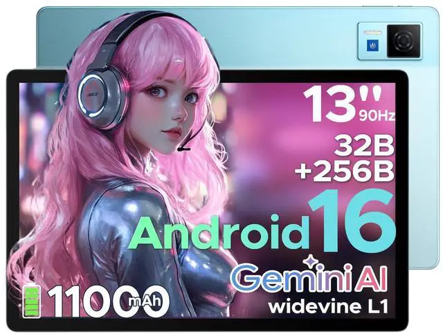 Main image of DOOGEE U13 13 inch Tablet with Gemini AI,Android 16 Tablet,11000mAh Battery,32GB+256GB,2.2Ghz Octa-Core Processor,FHD+90Hz Display Gaming Tablets,13MP+8MP,7.9mm Ultra-Thin Body,Face Unlock,Blue