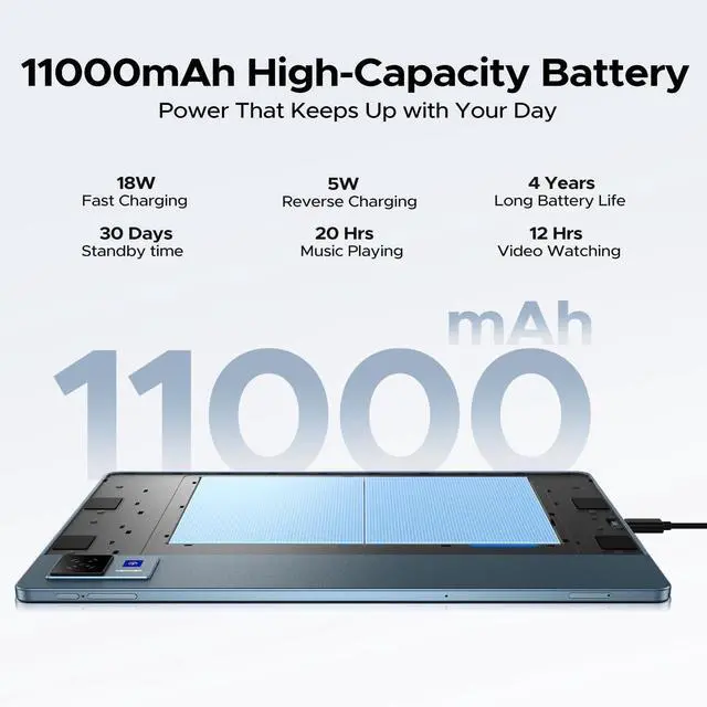 Alt view image 4 of 5 - DOOGEE U13 13 inch Tablet with Gemini AI,Android 16 Tablet,11000mAh Battery,32GB+256GB,2.2Ghz Octa-Core Processor,FHD+90Hz Display Gaming Tablets,13MP+8MP,7.9mm Ultra-Thin Body,Face Unlock,Blue