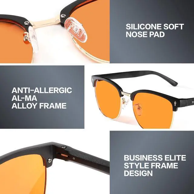 Alt view image 4 of 5 - BIRCEN Blue Light Gaming Glasses: Al-Mg Metal Orange Bluelight Blocking Computer Glasses for Men Women Anti Eyestrain on Office & Home