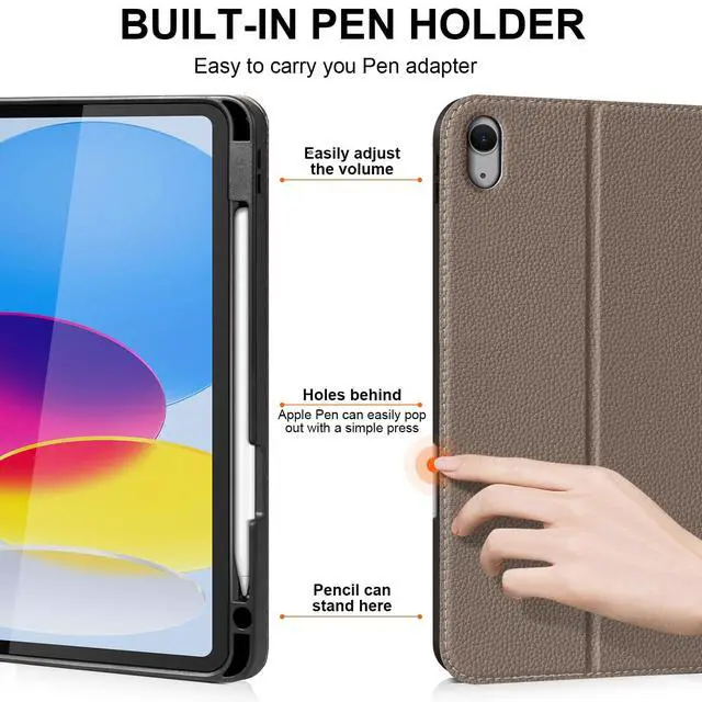 Alt view image 4 of 5 - XFYKJIN for iPad 11th Gen 11 inch 2025 & 10th Gen 10.9 inch 2022 Case with Pencil Holder, Premium Leather Smart Cover Auto Wake/Sleep, Multi-Angle Protective Stand Case,Gray Brown