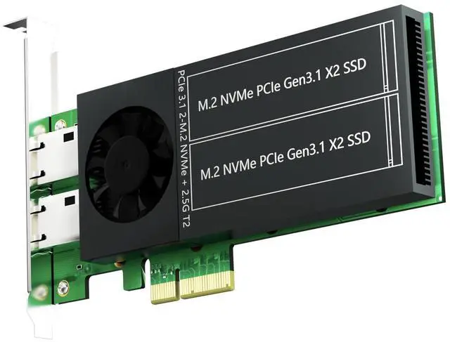 Main image of GLOTRENDS ST5114 2 in 1 Combo Card with 2 x 2.5Gb RJ45 Port and 2 x M.2 NVMe Key M Port, PCIE 3.0 X4 Bandwidth, Support M.2 NVMe Software Raid and PCIe Bifurcation
