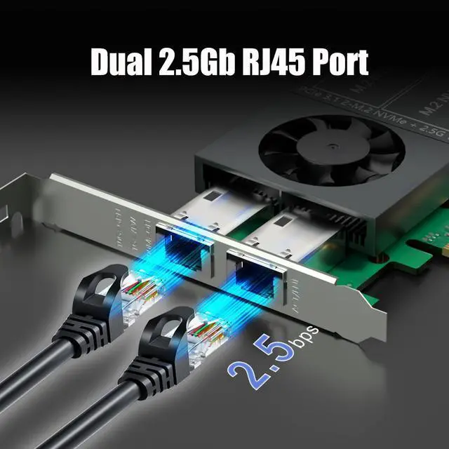 Alt view image 4 of 5 - GLOTRENDS ST5114 2 in 1 Combo Card with 2 x 2.5Gb RJ45 Port and 2 x M.2 NVMe Key M Port, PCIE 3.0 X4 Bandwidth, Support M.2 NVMe Software Raid and PCIe Bifurcation