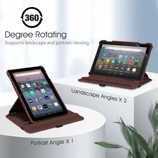 Alt view image 3 of 5 - Fintie Case for Kindle Fire HD 8 & HD 8 Plus Tablet (12th/10th Generation, 2024/2022/2020 Release) - 360 Degree Rotating Swivel Stand Protective Cover with Dual Auto Sleep Wake, Brown
