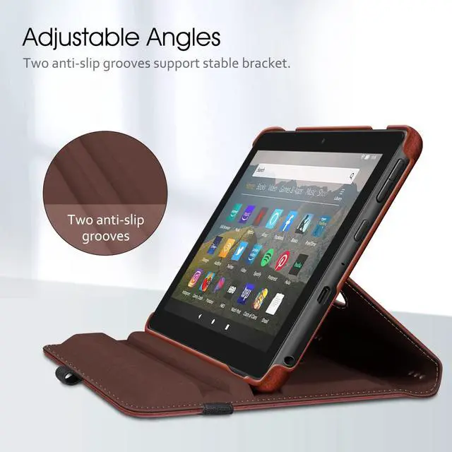 Alt view image 4 of 5 - Fintie Case for Kindle Fire HD 8 & HD 8 Plus Tablet (12th/10th Generation, 2024/2022/2020 Release) - 360 Degree Rotating Swivel Stand Protective Cover with Dual Auto Sleep Wake, Brown