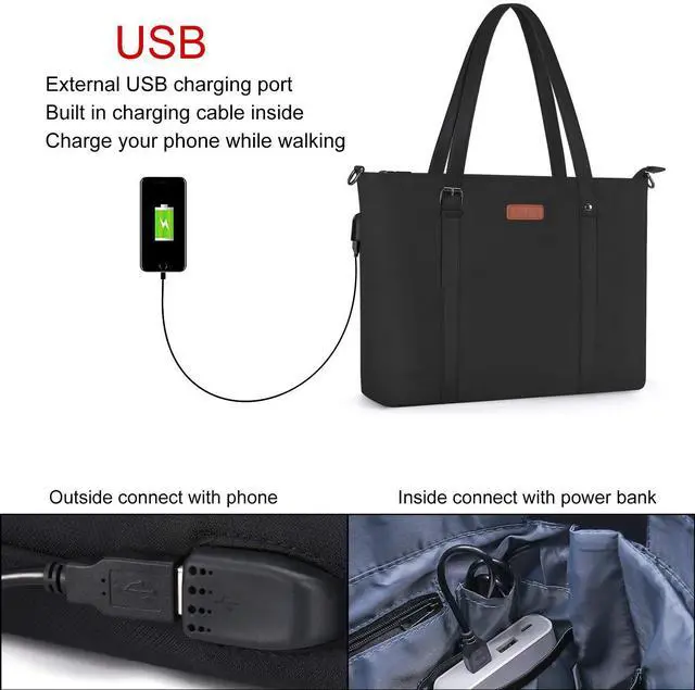 Alt view image 2 of 5 - MOSISO USB Port Laptop Tote Bag (17-17.3 inch), Large Woman Organizer Work Business Office Travel Shopping Teacher Shoulder Bag Portable Carrying Handbag Compatible with MacBook & Notebook, Black