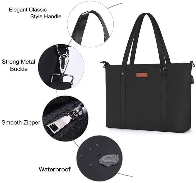 Alt view image 3 of 5 - MOSISO USB Port Laptop Tote Bag (17-17.3 inch), Large Woman Organizer Work Business Office Travel Shopping Teacher Shoulder Bag Portable Carrying Handbag Compatible with MacBook & Notebook, Black