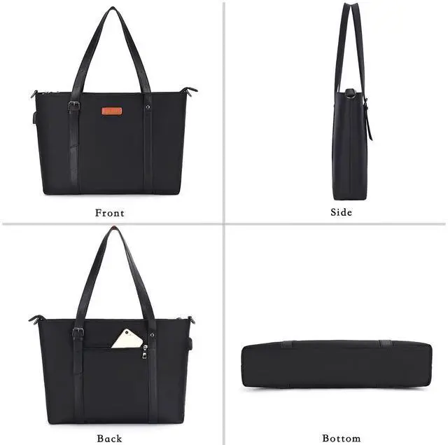 Alt view image 5 of 5 - MOSISO USB Port Laptop Tote Bag (17-17.3 inch), Large Woman Organizer Work Business Office Travel Shopping Teacher Shoulder Bag Portable Carrying Handbag Compatible with MacBook & Notebook, Black