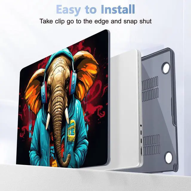 Alt view image 5 of 5 - Lepeoac Case for MacBook Pro 14 Inch (2025-2021 Release), Models M5 A3434 A3112 M4 A3112 A3401 A3185 M3 A2918 A2992 M2 A2779 M1 A2442, Plastic Hard Shell Case with Keyboard Cover, Elephant Hoodie