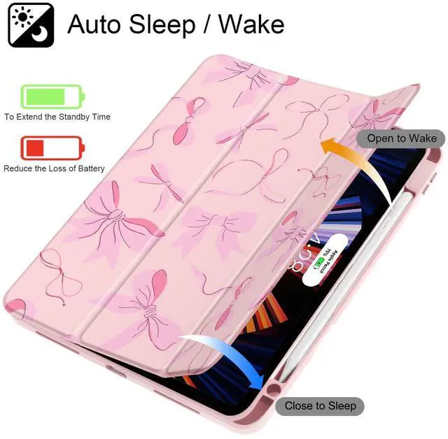 Alt view image 3 of 5 - May Chen Case for iPad Pro 11-Inch M5/M4 2025/2024 (6th/5th Generation), Clear Transparent Print Back Shell Slim Stand Shockproof Tablet Cover, Auto Wake/Sleep, Pink Bows P631