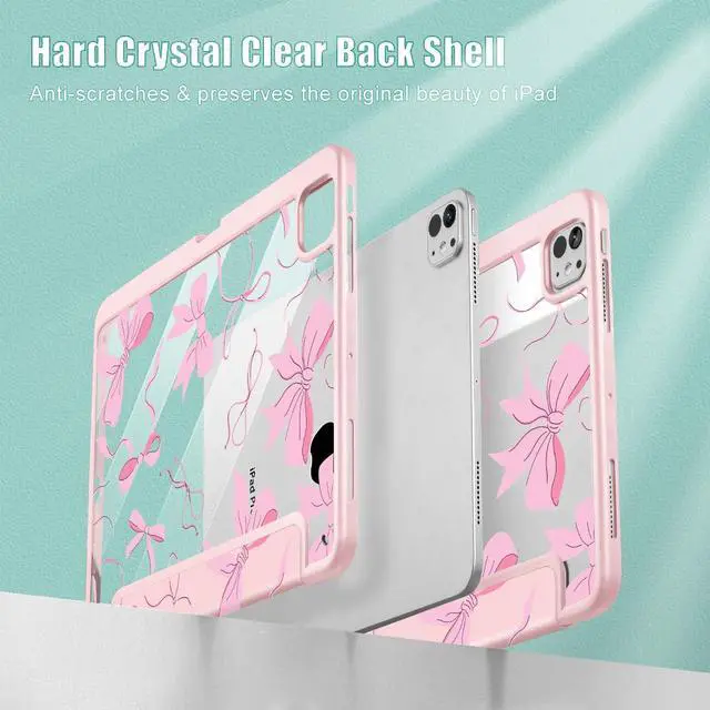 Alt view image 4 of 5 - May Chen Case for iPad Pro 11-Inch M5/M4 2025/2024 (6th/5th Generation), Clear Transparent Print Back Shell Slim Stand Shockproof Tablet Cover, Auto Wake/Sleep, Pink Bows P631