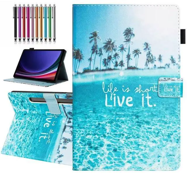 Main image of YUNHOTIC Case for Samsung Galaxy Tab S9 FE 10.9 Inch/S9 11 Inch 2023 Model, Auto Wake/Sleep, Premium PU Leather Folding Stand Cover with Pen Holder & Multiple Viewing Angles - Beach