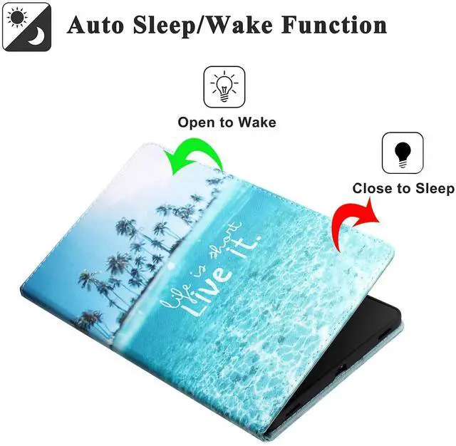 Alt view image 3 of 5 - YUNHOTIC Case for Samsung Galaxy Tab S9 FE 10.9 Inch/S9 11 Inch 2023 Model, Auto Wake/Sleep, Premium PU Leather Folding Stand Cover with Pen Holder & Multiple Viewing Angles - Beach