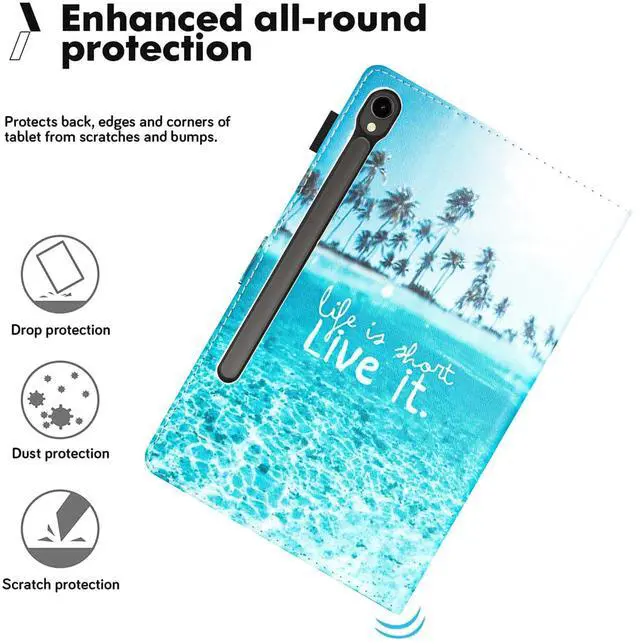 Alt view image 5 of 5 - YUNHOTIC Case for Samsung Galaxy Tab S9 FE 10.9 Inch/S9 11 Inch 2023 Model, Auto Wake/Sleep, Premium PU Leather Folding Stand Cover with Pen Holder & Multiple Viewing Angles - Beach