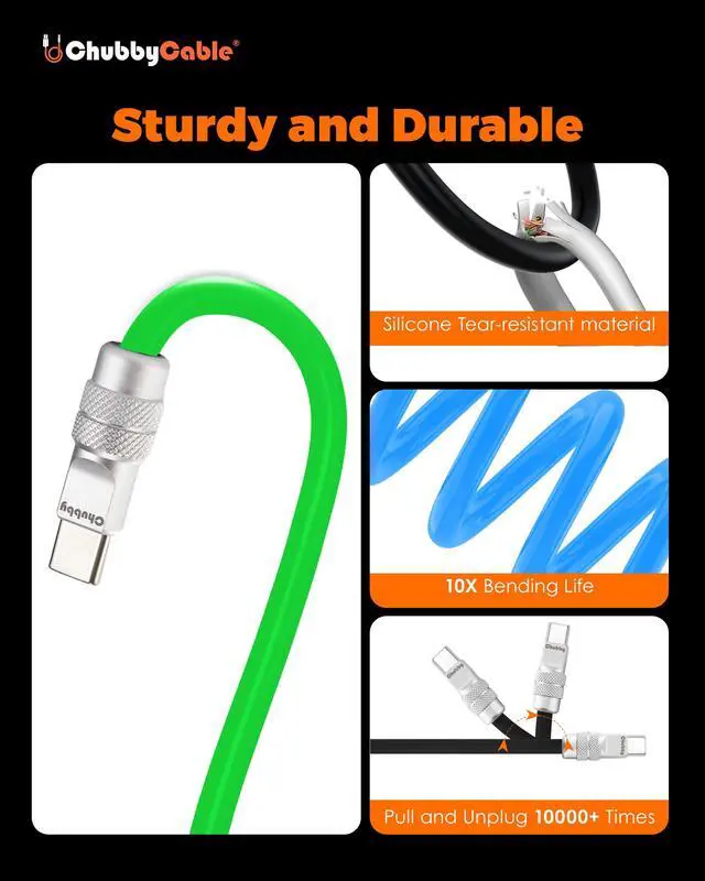 Alt view image 5 of 5 - chubbycable Couple Chubby 2-Pack 120W USB C Cable Extra Thick Silicone Fast Charging Cable Compatible with iPhone 17-15 Series iPad Galaxy Series, Black+White, USB-A to Type-C, 19.6FT