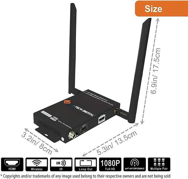 Alt view image 2 of 5 - J-Tech Digital 1X2 Wireless HDMI Extender 200 Dual Antenna Supporting Full HD 1080p with HDMI Loop Output Operation Channel Change IR Passthrough (Receiver + Transmitter 1080P 200ft)