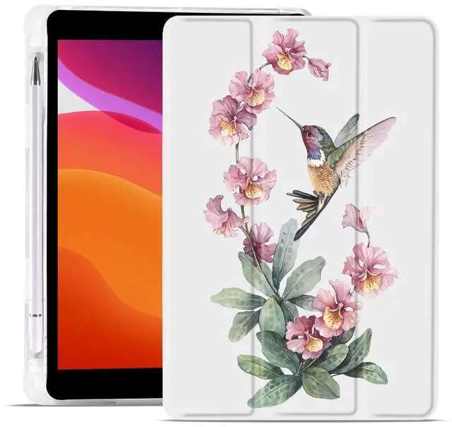 Main image of MAYCARI Hummingbird Flower Case for iPad 10.2 inch 2021/2020/2019 with Pencil Holder, Lovely Animal iPad 9th/8th/7th Generation Soft TPU Protective Case, Auto Sleep/Wake Cover Slim Shell for Women