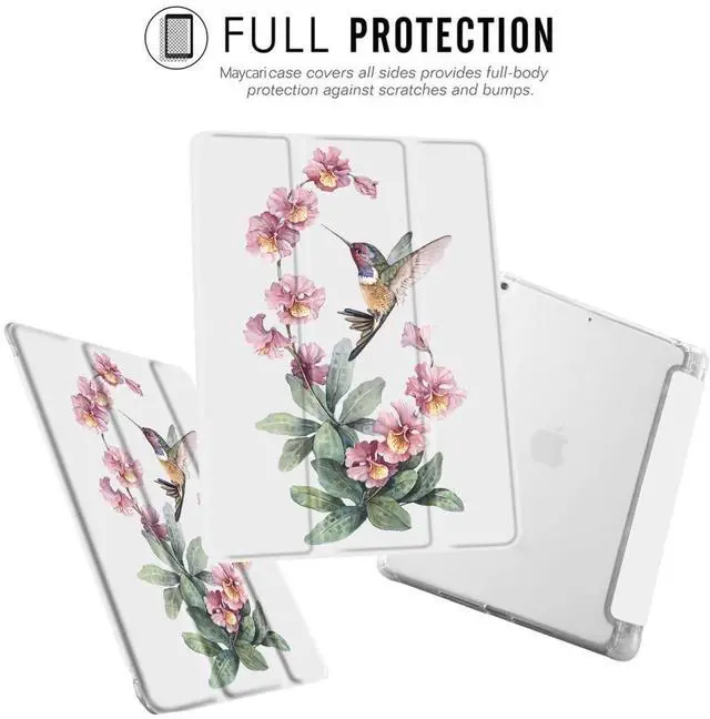 Alt view image 2 of 4 - MAYCARI Hummingbird Flower Case for iPad 10.2 inch 2021/2020/2019 with Pencil Holder, Lovely Animal iPad 9th/8th/7th Generation Soft TPU Protective Case, Auto Sleep/Wake Cover Slim Shell for Women