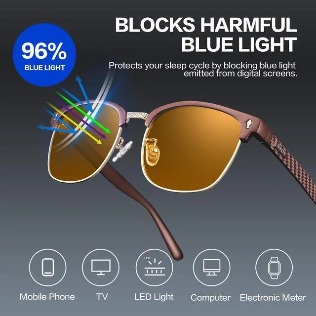 Alt view image 3 of 5 - BIRCEN Blue Light Gaming Glasses: Al-Mg Metal Orange Bluelight Blocking Computer Glasses for Men Women Anti Eyestrain on Office & Home