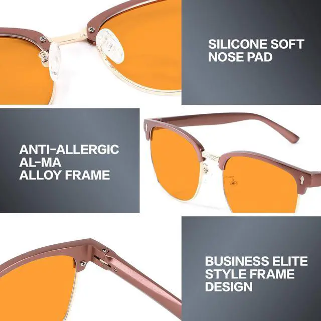 Alt view image 4 of 5 - BIRCEN Blue Light Gaming Glasses: Al-Mg Metal Orange Bluelight Blocking Computer Glasses for Men Women Anti Eyestrain on Office & Home