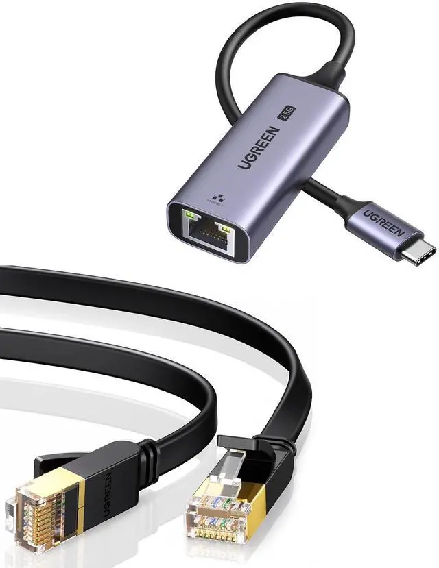 Main image of UGREEN Cat 7 Ethernet Cable Cat7 High Speed Flat Gigabit RJ45 LAN Cable Bundle with USB C to Ethernet Adapter 2.5G Compatible for MacBook Air/Pro, XPS, iPhone 15/Plus/Pro/Max