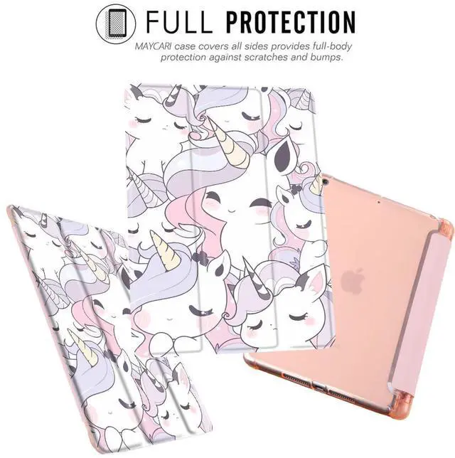 Alt view image 2 of 5 - MAYCARI Cartoon Cute Animals Case for iPad 10.9 inch 2022 with Pencil Holder, Original Pattern iPad 10th Generation Soft TPU Back Protective Cover Shell, Auto Sleep/Wake Slim Shell - Cute Pink Unicorn