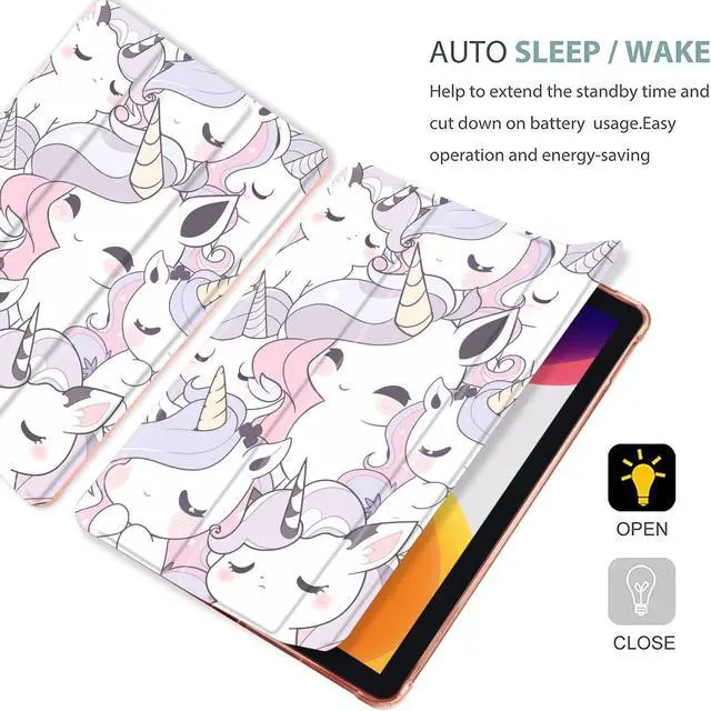 Alt view image 4 of 5 - MAYCARI Cartoon Cute Animals Case for iPad 10.9 inch 2022 with Pencil Holder, Original Pattern iPad 10th Generation Soft TPU Back Protective Cover Shell, Auto Sleep/Wake Slim Shell - Cute Pink Unicorn