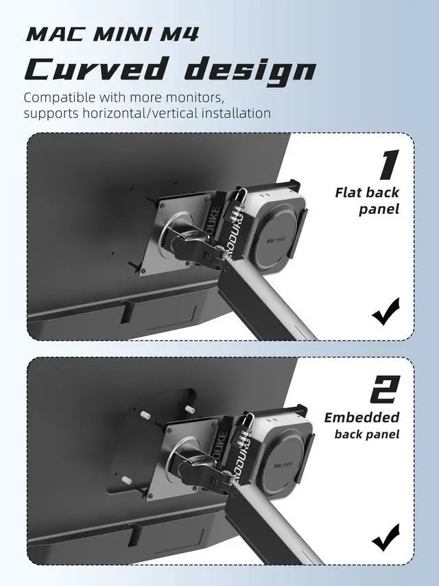 Alt view image 3 of 5 - AODUKE with Combination Security Lock 2024 Mac mini M4 VESA Computer Monitor Mount Bracket for Anti-Theft Server Rack Extension Plate Adapter, Compatible 75X75/100X100MM Hole distance-AJM4GS-BM