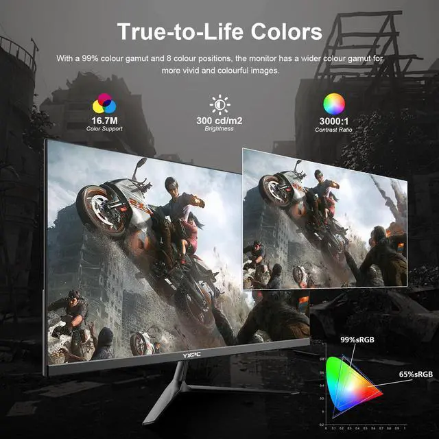 Alt view image 5 of 5 - YXPC 24.5 inch Gaming PC Monitor 200Hz, FHD 1080p VA screen, Built-in speakers,1ms without Bezel, freesync, 99% sRGB, HDR400,178 ° Angle View, HDMI,DisplayPort, Compatible with wall mounting 75*75MM